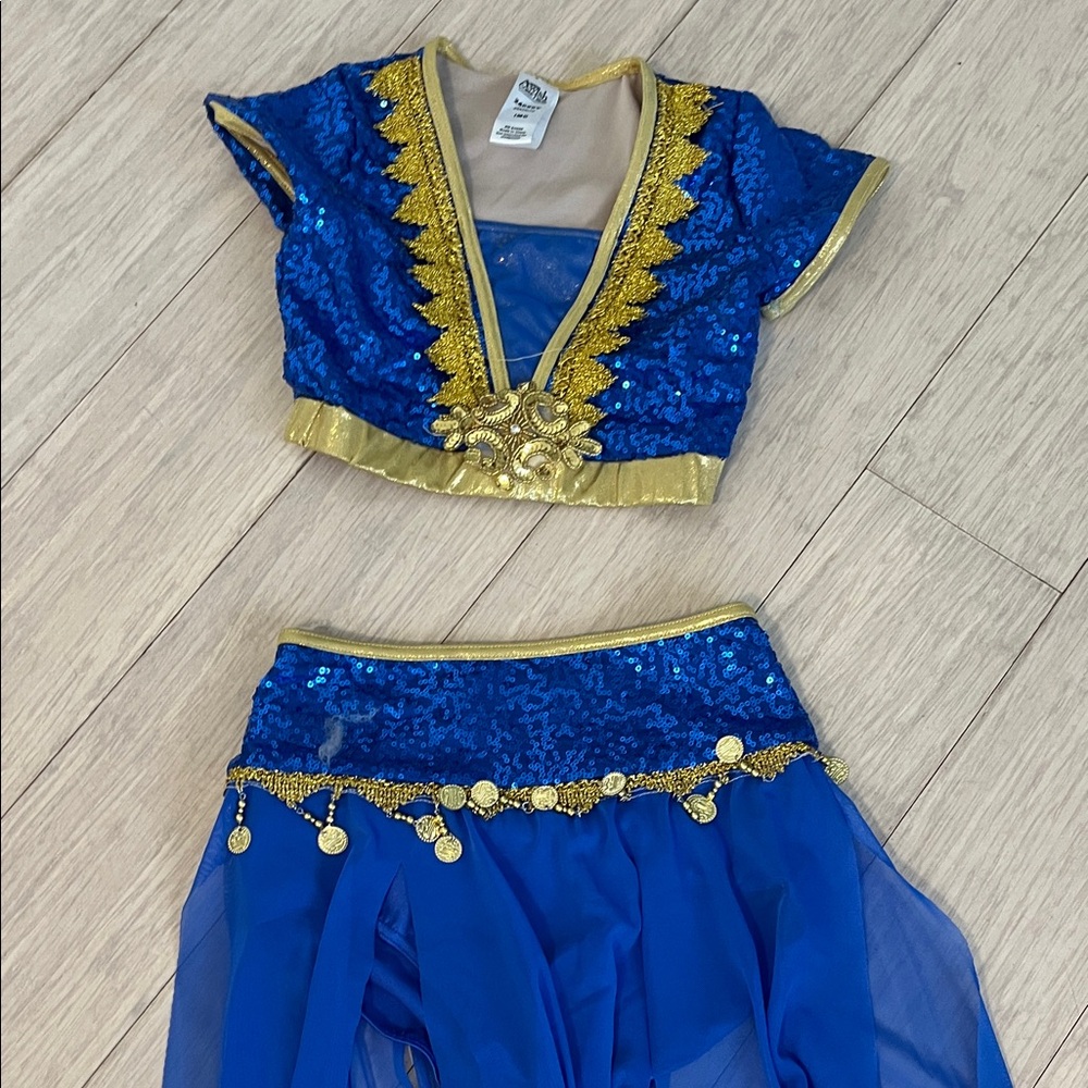 Girls Genie Dance Costume in Blue and Gold Sequins